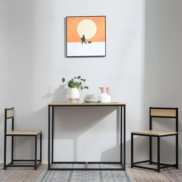 HOMCOM 3-delt spisestuesæt i eg - 1 bord og 2 stole, kompakt køkkenbordssæt med industriel stil