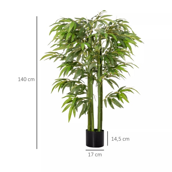 HOMCOM Keinotekoinen Bambu 140cm, Vihreä Muovi, 780 Lehteä, Ruukussa, Sisä/Ulkokäyttöön