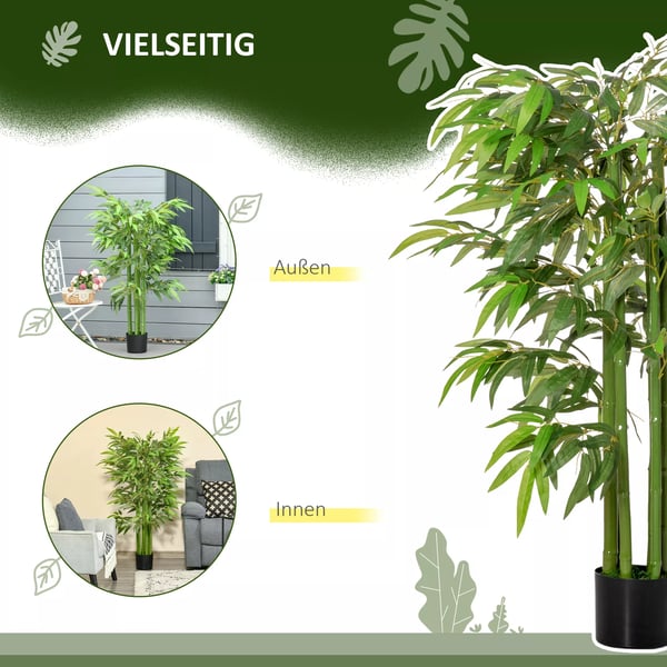 HOMCOM Keinotekoinen Bambu 140cm, Vihreä Muovi, 780 Lehteä, Ruukussa, Sisä/Ulkokäyttöön