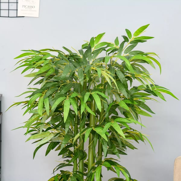 HOMCOM Keinotekoinen Bambu 140cm, Vihreä Muovi, 780 Lehteä, Ruukussa, Sisä/Ulkokäyttöön