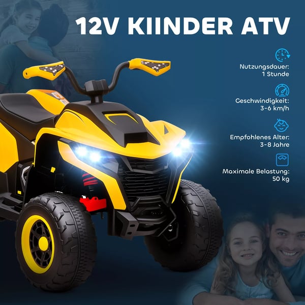 El-quad för barn 12V GUL - 2 motorer, fjädring, LED, musik, USB