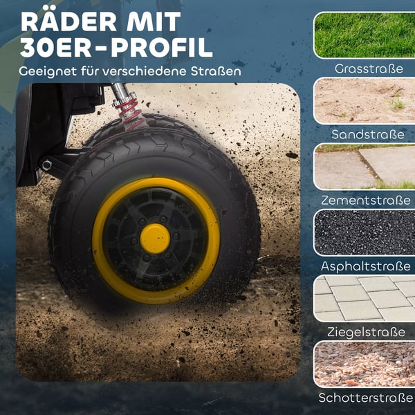 El-quad för barn 12V GUL - 2 motorer, fjädring, LED, musik, USB