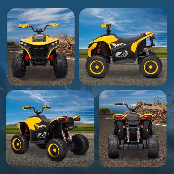 El-quad för barn 12V GUL - 2 motorer, fjädring, LED, musik, USB