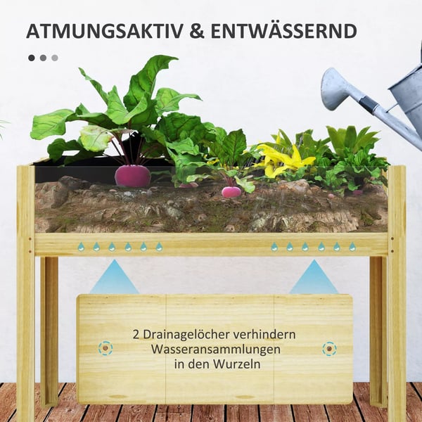 Outsunny Højbed i Grantræ med Akrylplader, Vejrbestandigt Havebed, Naturtræ, 110x50x80 cm