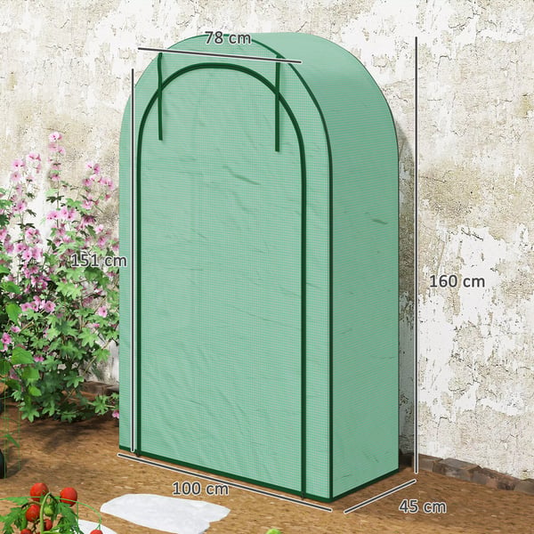 Outsunny Drivhus med 4 hylder, stålramme, grønt plastikovertræk, UV-beskyttelse, rulle-/lynlåsdør, 100x45x160 cm