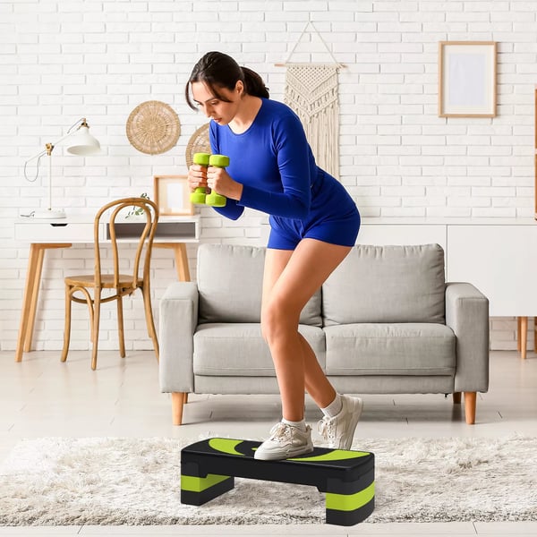 HOMCOM Aerobic Stepper - Justerbar i 3 trin (10/15/20 cm) - Fitness Træner til Hjemmebrug og Udendørs - Sort/Grøn - Max 150 kg