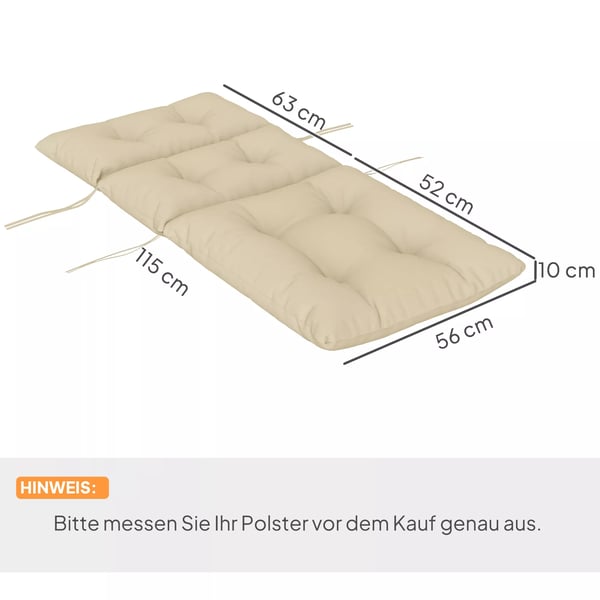 Outsunny sidde- og ryglæns hynde, 115x56 cm, 10 cm tyk polstring, beige polyester, med bindebånd