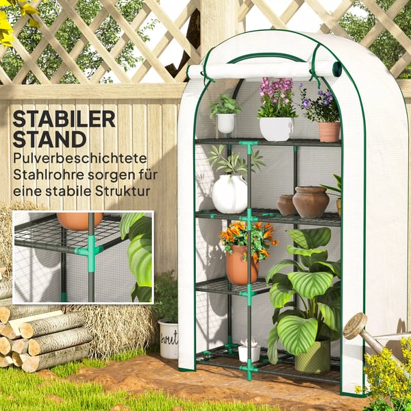 Outsunny drivhus hvid stål plast 100x45x160 cm 4 niveauer lynlåsdør