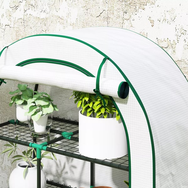 Outsunny drivhus hvid stål plast 100x45x160 cm 4 niveauer lynlåsdør