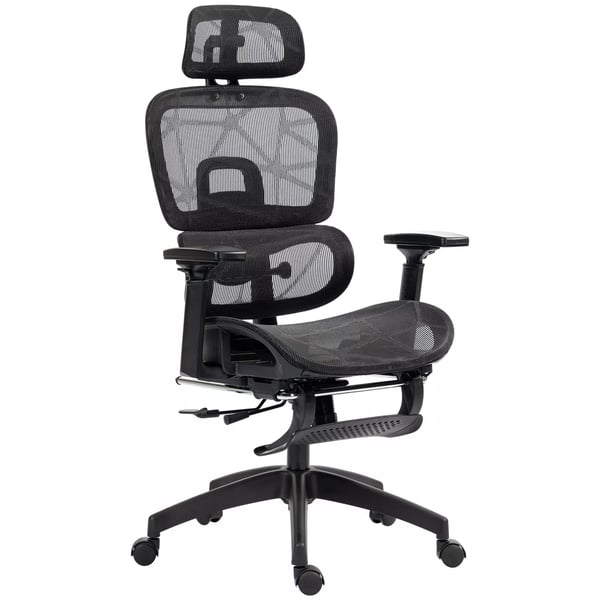 Ergonomisk Kontorsstol med Nackstöd, Svankstöd och Fotstöd, Svart Polyester Mesh