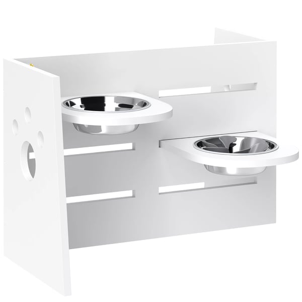 PawHut Hj, justerbar hundeskl, hvid, rustfrit stl/MDF, med anti-sluge mtte