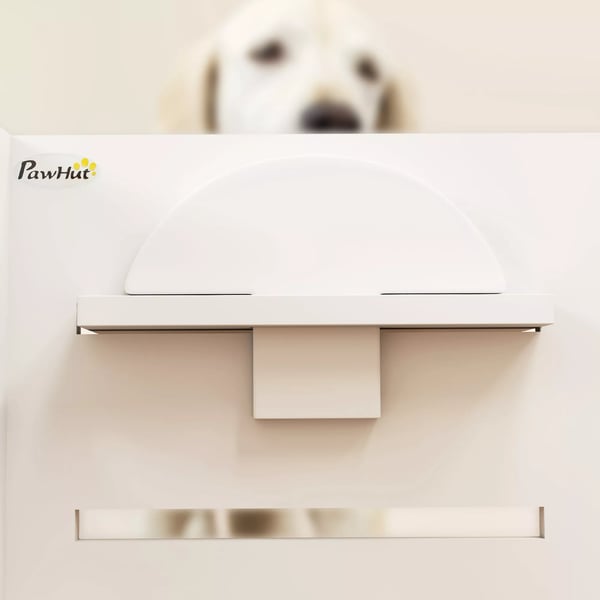 PawHut Hj, justerbar hundeskl, hvid, rustfrit stl/MDF, med anti-sluge mtte