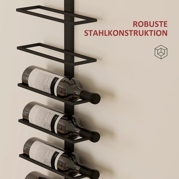 HOMCOM Viiniteline 10 Pullolle, Seinäkiinnitysteline terästä - Musta
