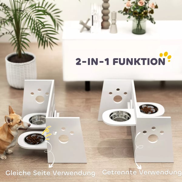 PawHut Hj, justerbar hundeskl, hvid, rustfrit stl/MDF, med anti-sluge mtte