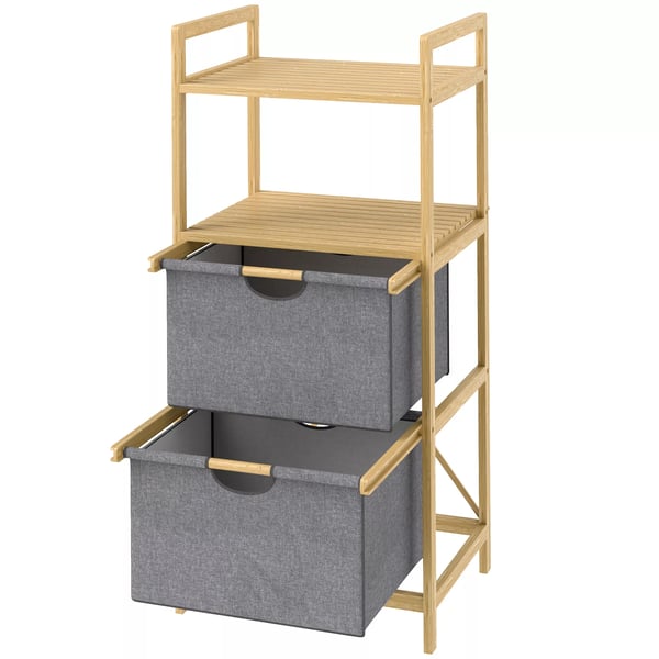 HOMCOM Vasketøjskurv med 2 Hylder - Bambus, Natur (Polyester)
