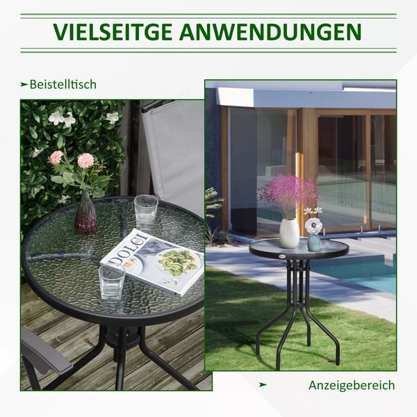 Outsunny rundt havebord altanbord metal sikkerhedsglas Ø60xH70cm have altan