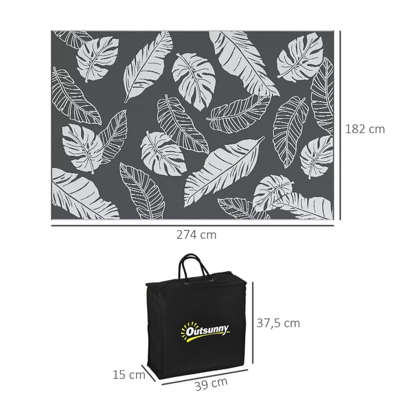 Outsunny udendørstæppe, vejrbestandigt plastiktæppe, dobbeltsidet design til altan & terrasse, grå+hvid, 182x274cm
