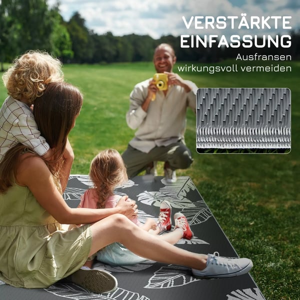Outsunny udendørstæppe, vejrbestandigt plastiktæppe, dobbeltsidet design til altan & terrasse, grå+hvid, 182x274cm