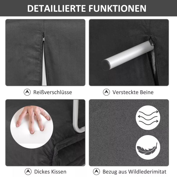 HOMCOM 2-istuttava vuodesohva, 3-in-1 toiminto, mokkanahkajäljitelmää, harmaa (Polyesteri)
