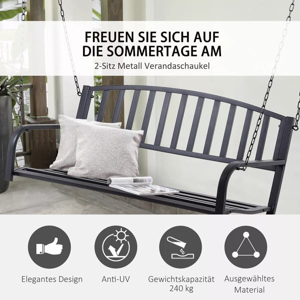 Hollywoodgynge havesving hængegynge 2-personers gyngesofa med kæder metal sort 127 x 60 x 53 cm