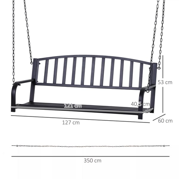 Hollywoodgynge havesving hængegynge 2-personers gyngesofa med kæder metal sort 127 x 60 x 53 cm