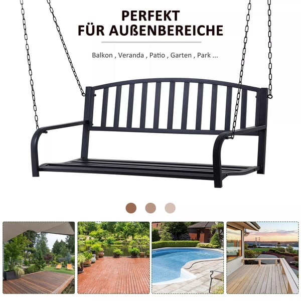 Hollywoodgynge havesving hængegynge 2-personers gyngesofa med kæder metal sort 127 x 60 x 53 cm