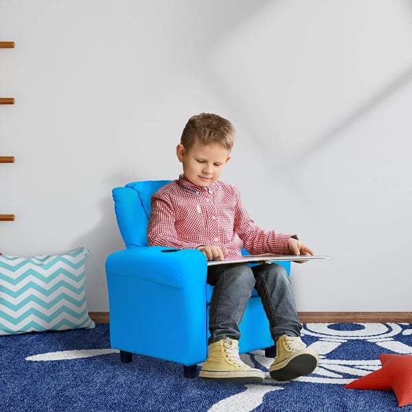 HOMCOM Børnesofa med liggende funktion, blå, 3-6 år - komfortable og sikre møbler til ethvert børneværelse