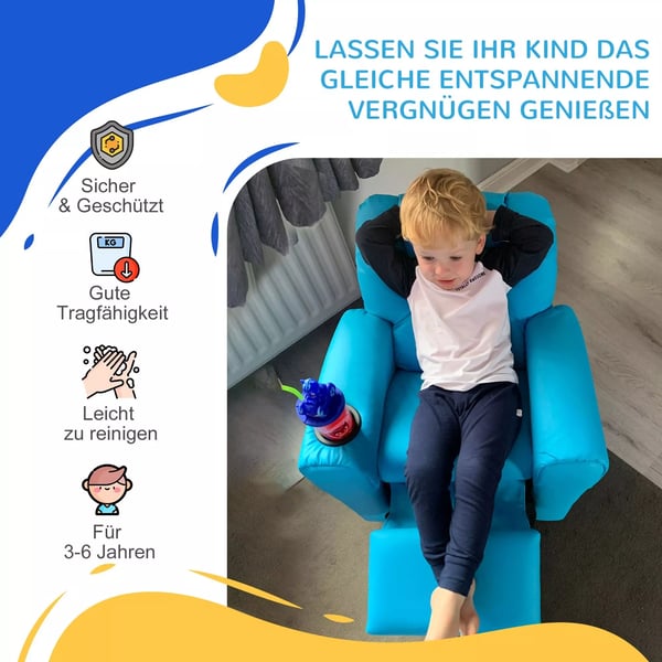 HOMCOM Børnesofa med liggende funktion, blå, 3-6 år - komfortable og sikre møbler til ethvert børneværelse