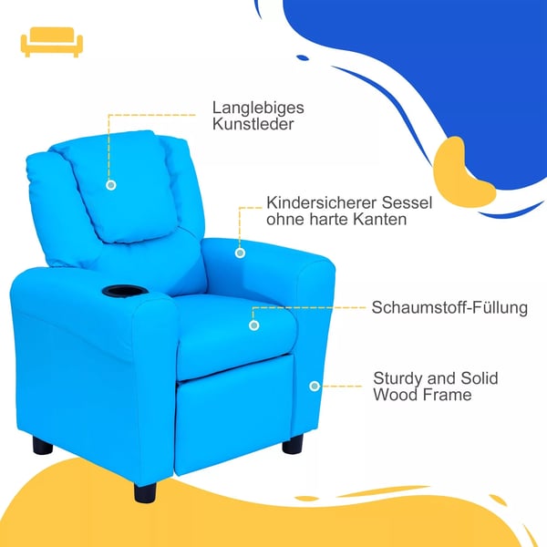 HOMCOM Børnesofa med liggende funktion, blå, 3-6 år - komfortable og sikre møbler til ethvert børneværelse