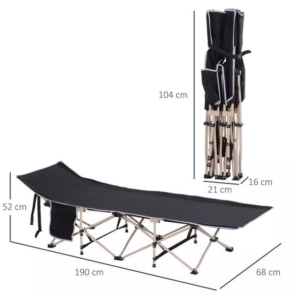 Outsunny Feldbett camping seng stål Oxford sort 190x68x52 cm