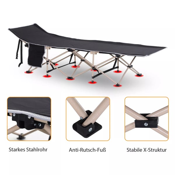 Outsunny Feldbett camping seng stål Oxford sort 190x68x52 cm