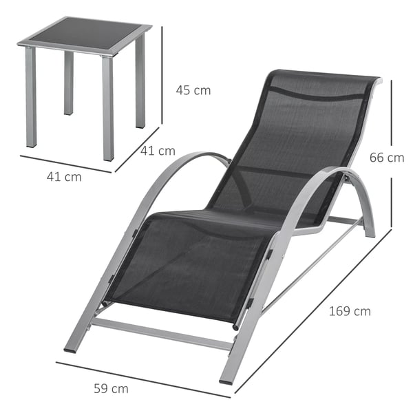 Outsunny 3-osainen puutarhatuolisarja pöydällä, metalli, mesh, musta, 2 x tuoli, 1 x pöytä