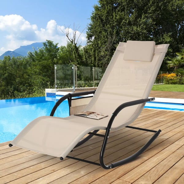 Outsunny gyngestol havestol liggestol metal mesh beige 150 x 62 x 88 cm