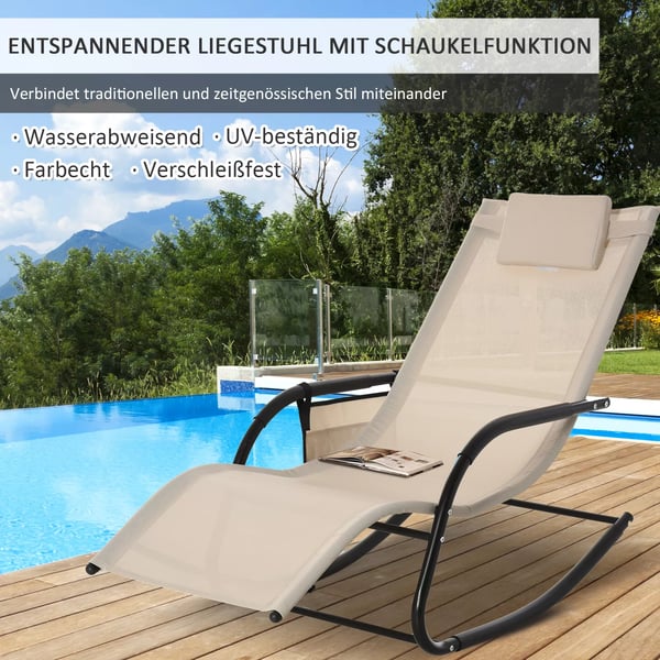 Outsunny gyngestol havestol liggestol metal mesh beige 150 x 62 x 88 cm