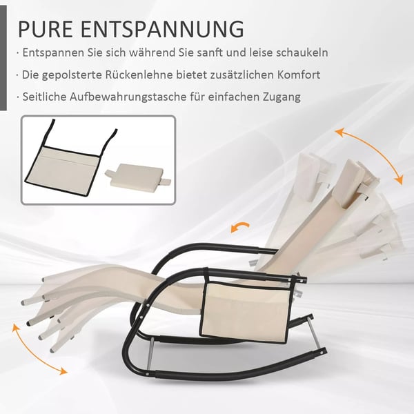 Outsunny gyngestol havestol liggestol metal mesh beige 150 x 62 x 88 cm