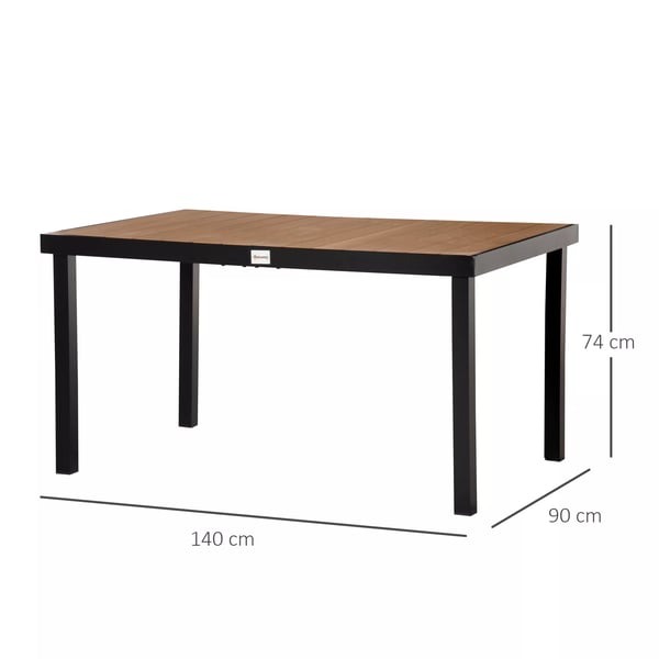 Outsunny haverbord, 6 personer, spisebord, letplejet aluminiumsbord, havemøbel, plast, natur+sort, 140x90x74cm
