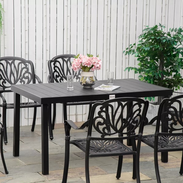 Outsunny havebord 6 personer spisebord vedligeholdelsesvenligt aluminiumsbord havemøbler plast sort 140x90x74cm