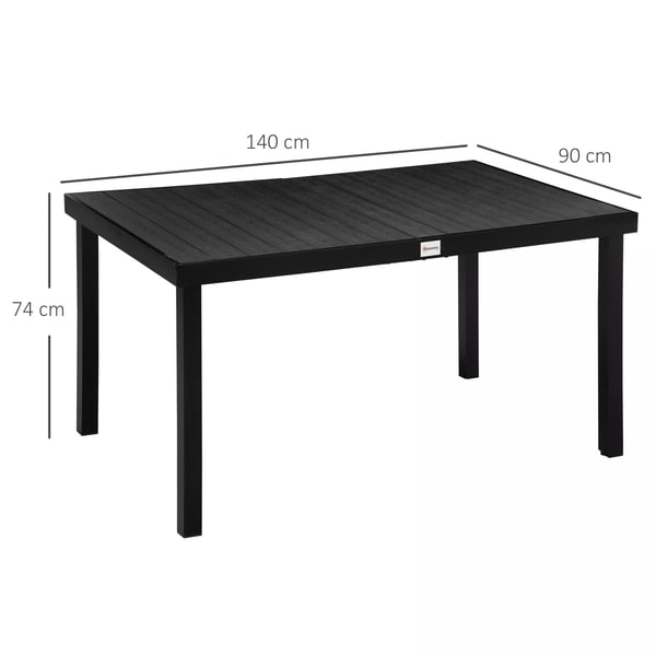 Outsunny havebord 6 personer spisebord vedligeholdelsesvenligt aluminiumsbord havemøbler plast sort 140x90x74cm