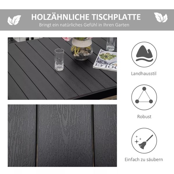 Outsunny havebord 6 personer spisebord vedligeholdelsesvenligt aluminiumsbord havemøbler plast sort 140x90x74cm