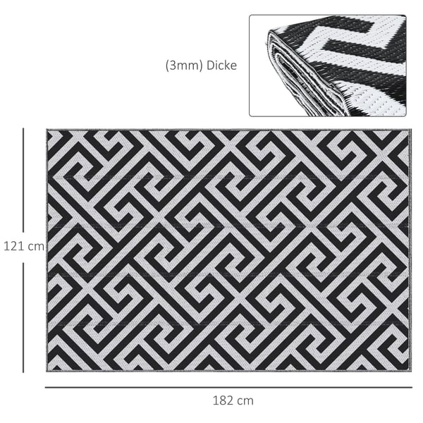 Outsunny udendørs tæppe plastiktæppe med dobbeltsidet design vandafvisende altantæppe sort+hvid 121 x 182 cm