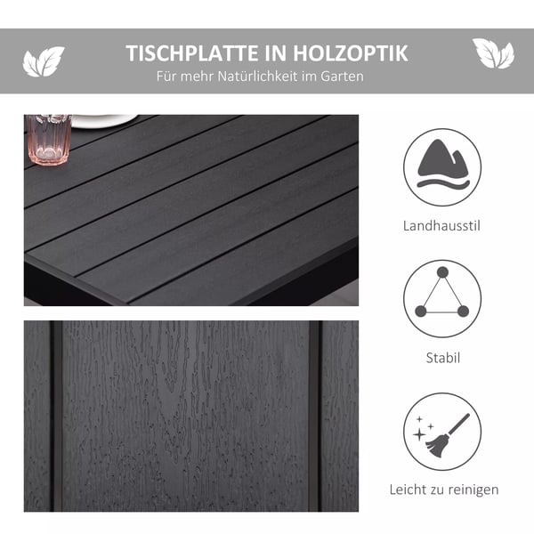 Outsunny havebord til 8 personer spisebord aluminiumsbord havemøbler loungemøbler let vedligeholdelse plast sort 190 x 90 x 74 cm