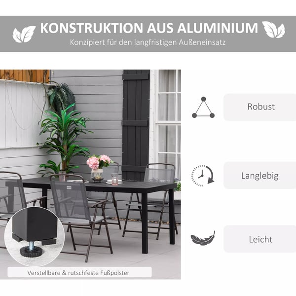 Outsunny havebord til 8 personer spisebord aluminiumsbord havemøbler loungemøbler let vedligeholdelse plast sort 190 x 90 x 74 cm