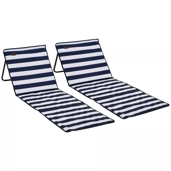Outsunny Strandmatta 2-pack Hopfällbar Justerbar Bärväska Tidningsficka Stål Oxford Blå+Vit