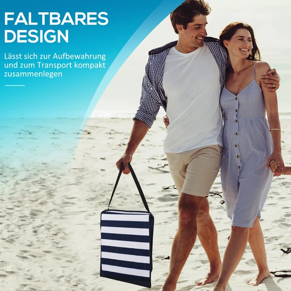 Outsunny strandmåtte 2-pak, foldbar, justerbar, med bære- og magasintaske, stål, oxford-stof, blå/hvid
