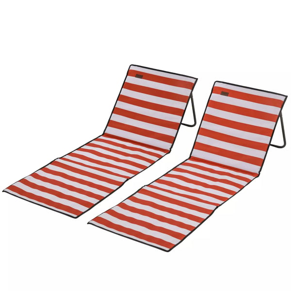 Outsunny 2-pak strandmåtte foldbar justerbar solstol strandmadras med bæretaske rød 142x51x40cm