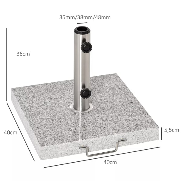 Outsunny mobil parasolfod, parasolholder, stander, 28 kg, marmor+rustfrit stål, 42x42x36 cm (Model 2)