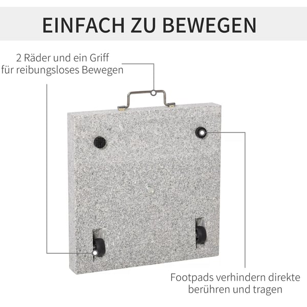 Outsunny mobil parasolfod, parasolholder, stander, 28 kg, marmor+rustfrit stål, 42x42x36 cm (Model 2)