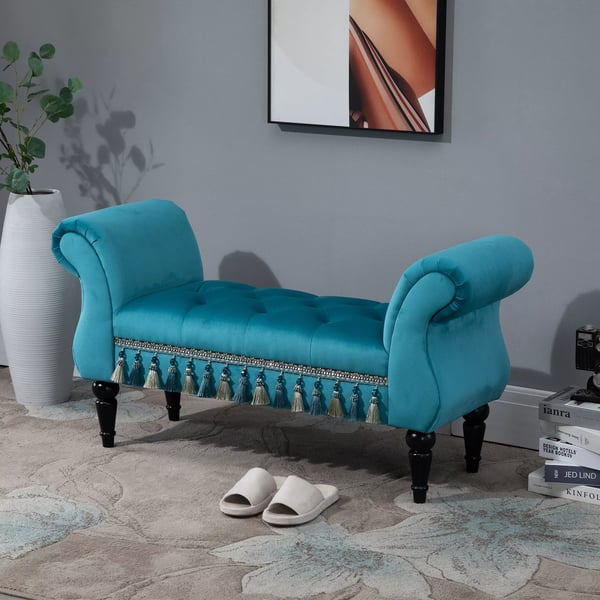 HOMCOM siddebænk, luksuriøs polstret bænk, taburet af polyester og skum, stilfuld, blå, 117x40x58cm
