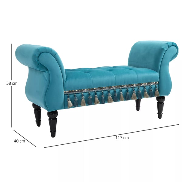 HOMCOM siddebænk, luksuriøs polstret bænk, taburet af polyester og skum, stilfuld, blå, 117x40x58cm