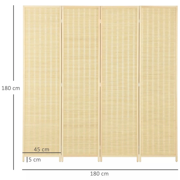 HOMCOM 4-Panels Bambus Rumdeler Skærm, 180x180cm, Foldbar Privatlivsskærm i Naturfarve